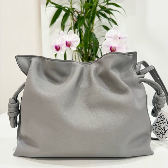 LOEWE Medium Flamenco Clutch Gray Leather Shoulder Bag - Picture 5 of 14